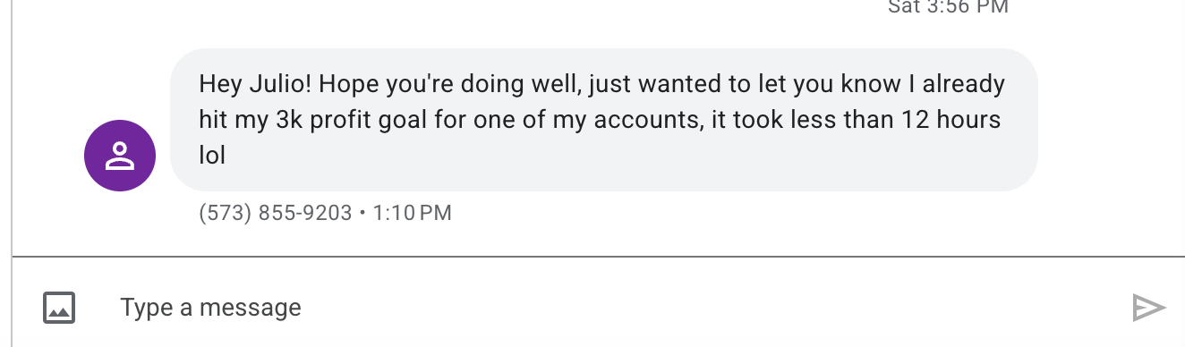Profit target message